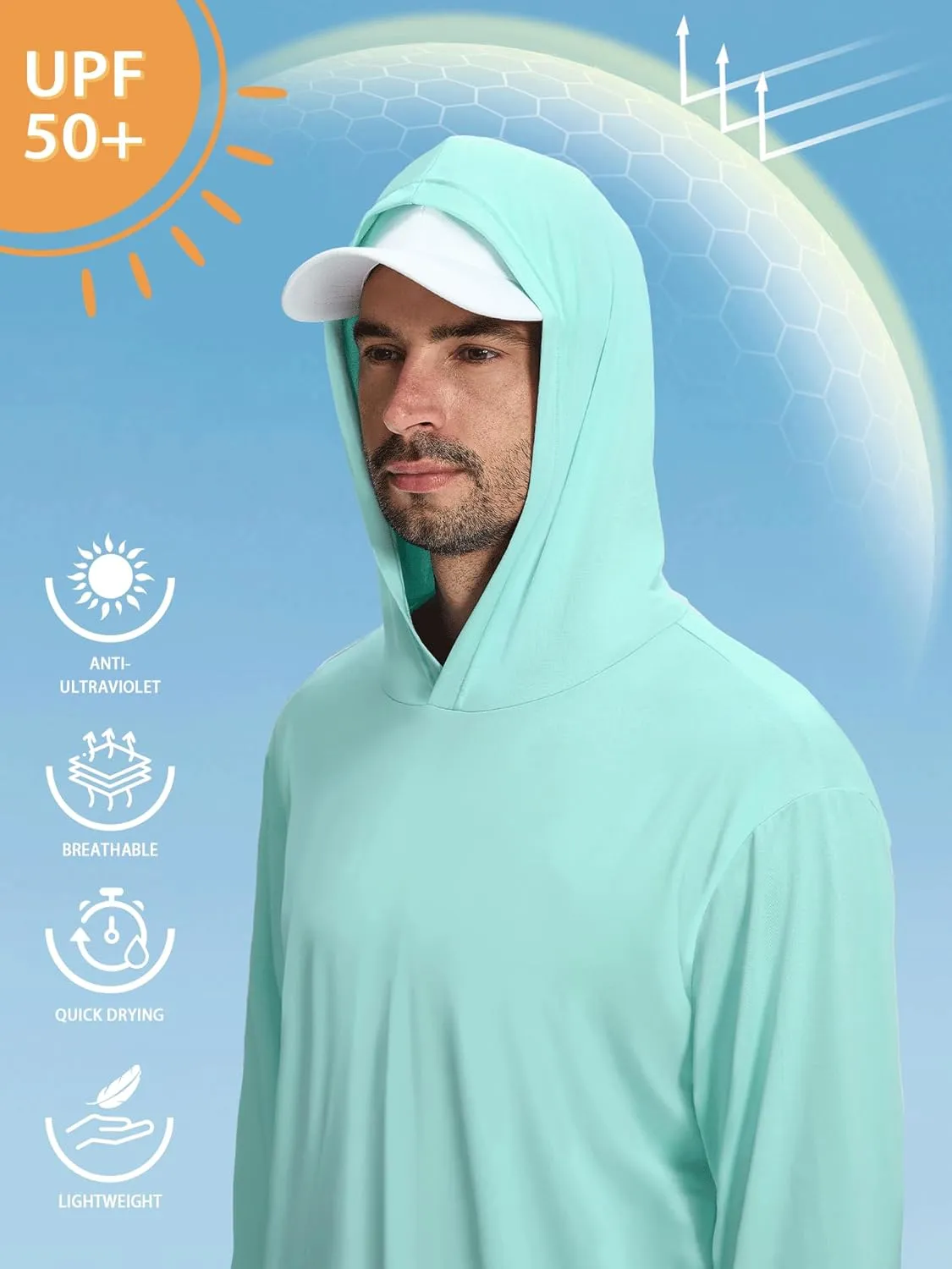 1 or 3 Pack Men's UPF 50  Fishing Shirts Long Sleeve UV Sun Protection Hoodie Hiking Rash Guard Fishing Outdoor Running