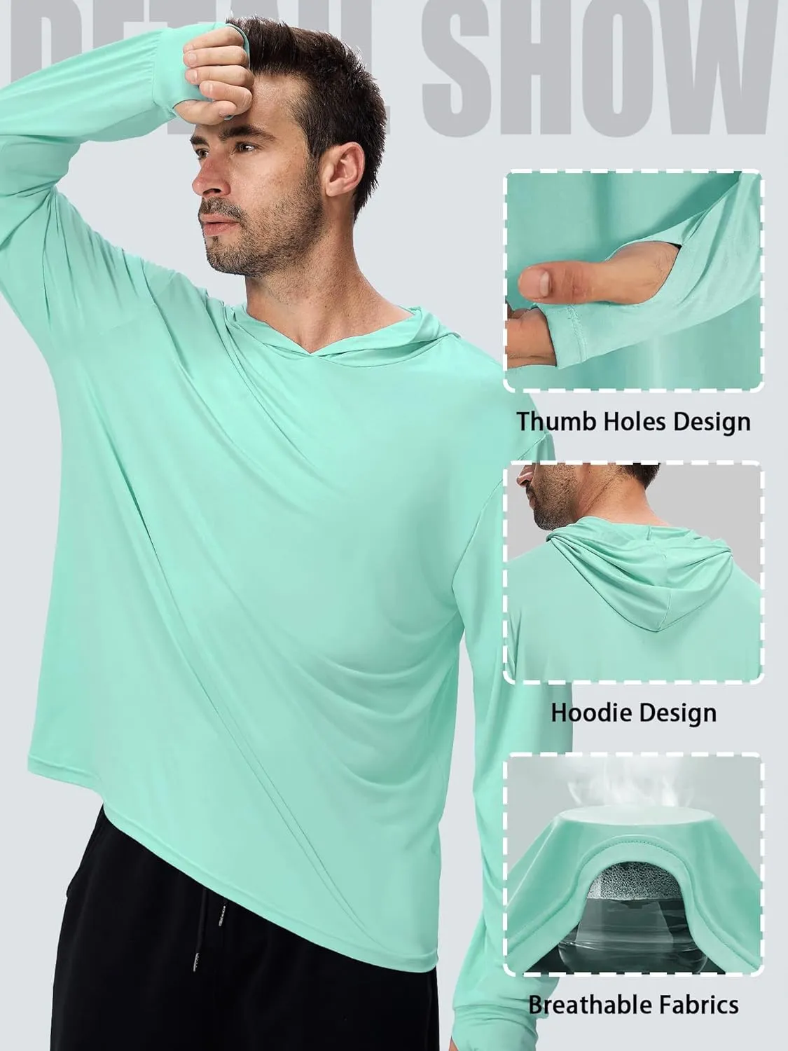 1 or 3 Pack Men's UPF 50  Fishing Shirts Long Sleeve UV Sun Protection Hoodie Hiking Rash Guard Fishing Outdoor Running
