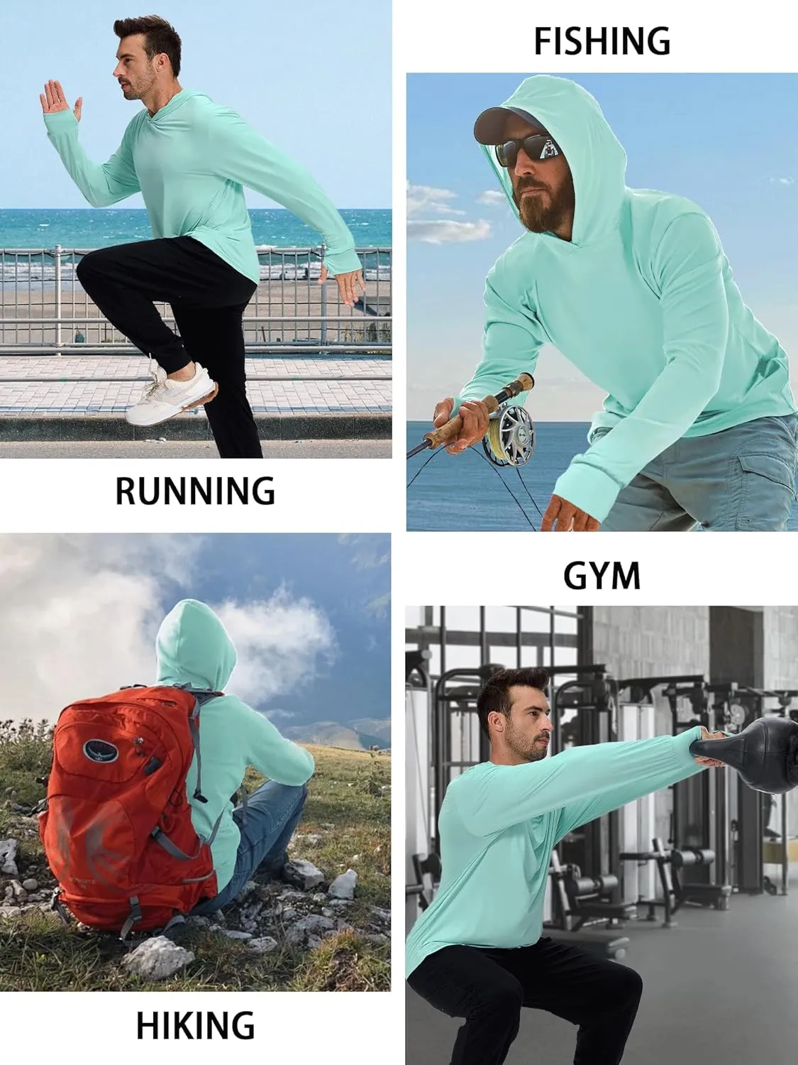 1 or 3 Pack Men's UPF 50  Fishing Shirts Long Sleeve UV Sun Protection Hoodie Hiking Rash Guard Fishing Outdoor Running