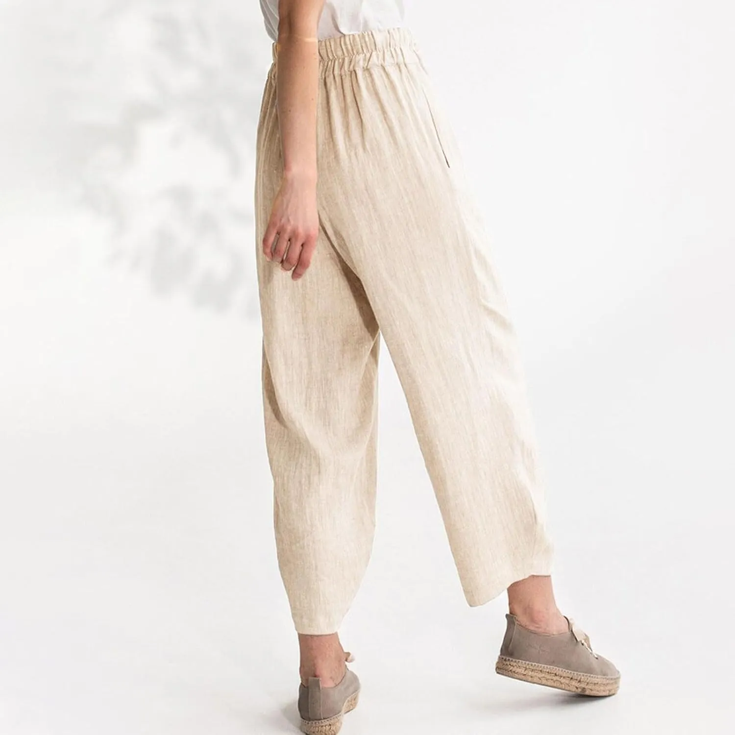 2024 Summer Linen Palazzo Pants Womens Casual Loose Drawstring Beach Palazzo Harem Joggers Pants with Pockets