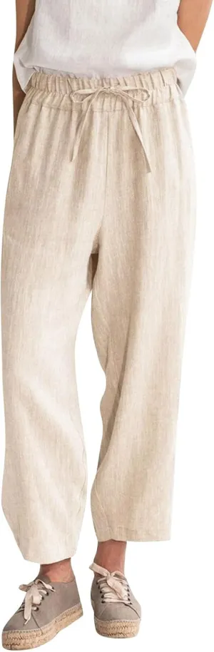 2024 Summer Linen Palazzo Pants Womens Casual Loose Drawstring Beach Palazzo Harem Joggers Pants with Pockets