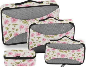 4 Pcs Travel Packing Cubes for Suitcases Luxurious Color Peony Flower Travel Packing Cubes Visible Luggage Cubes Organizers Suitcase Organizer Bags Set