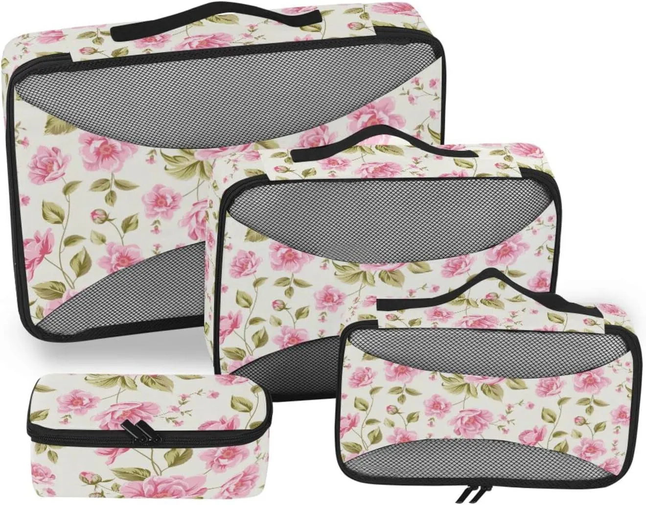 4 Pcs Travel Packing Cubes for Suitcases Luxurious Color Peony Flower Travel Packing Cubes Visible Luggage Cubes Organizers Suitcase Organizer Bags Set