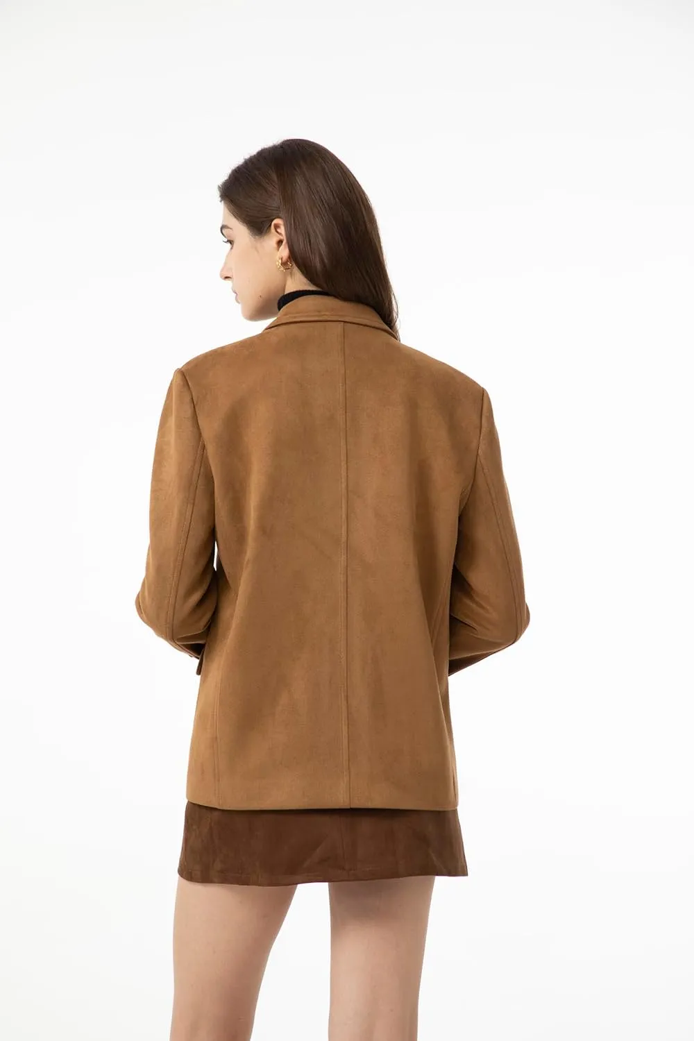 Ababalaya Women's Faux Suede Blazer Jacket 2024 Fall Fashion Outfits Casual Winter Coats