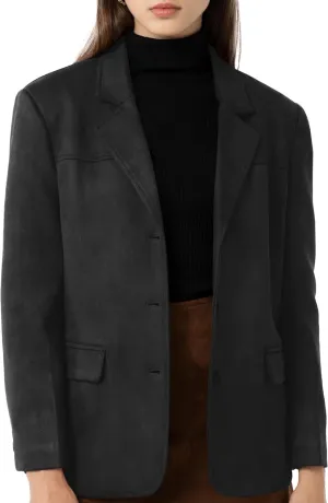 Ababalaya Women's Faux Suede Blazer Jacket 2024 Fall Fashion Outfits Casual Winter Coats