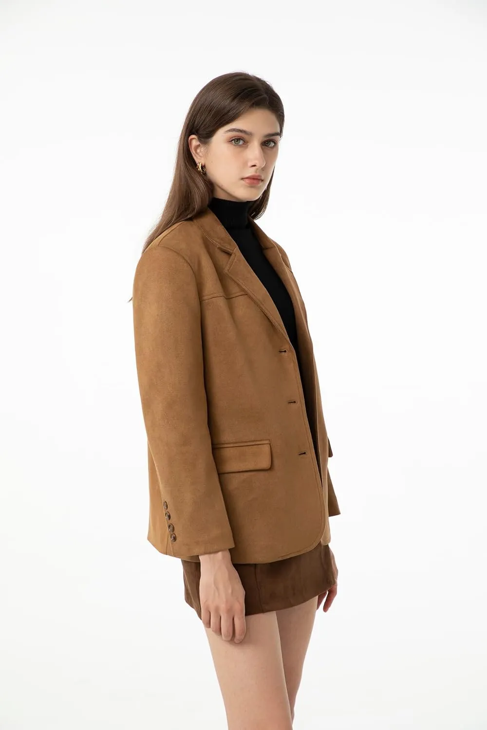 Ababalaya Women's Faux Suede Blazer Jacket 2024 Fall Fashion Outfits Casual Winter Coats