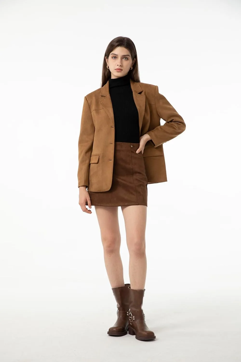 Ababalaya Women's Faux Suede Blazer Jacket 2024 Fall Fashion Outfits Casual Winter Coats