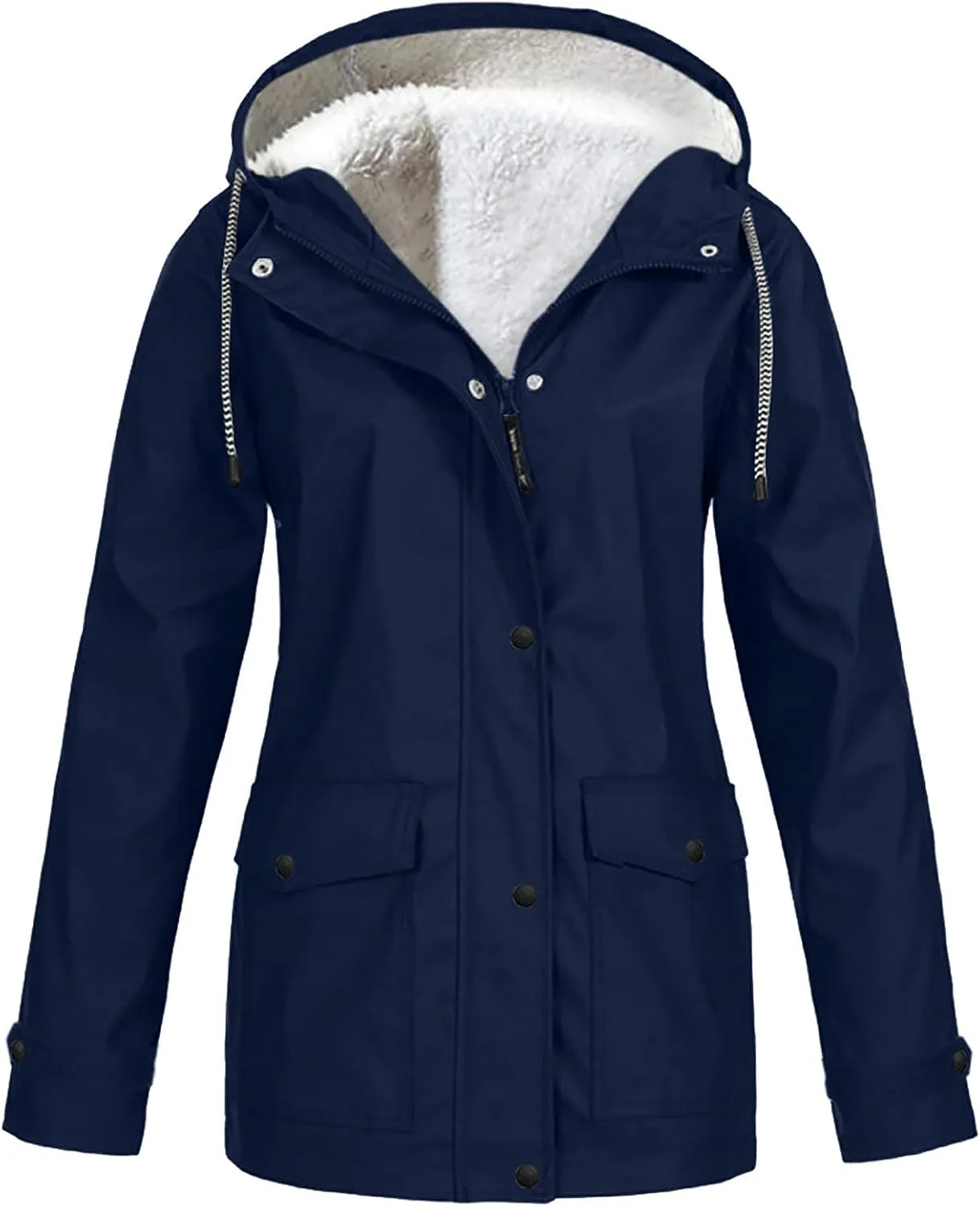 Active Hooded Rain Jackets Women's Fleece Lined Raincoat Waterproof Lightweight Outdoor Windbreaker Trench Rain Coats