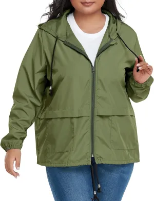 American Trends Women Plus Size Light RainCoat Jackets Packable Hooded Waterproof Windbreaker for Women