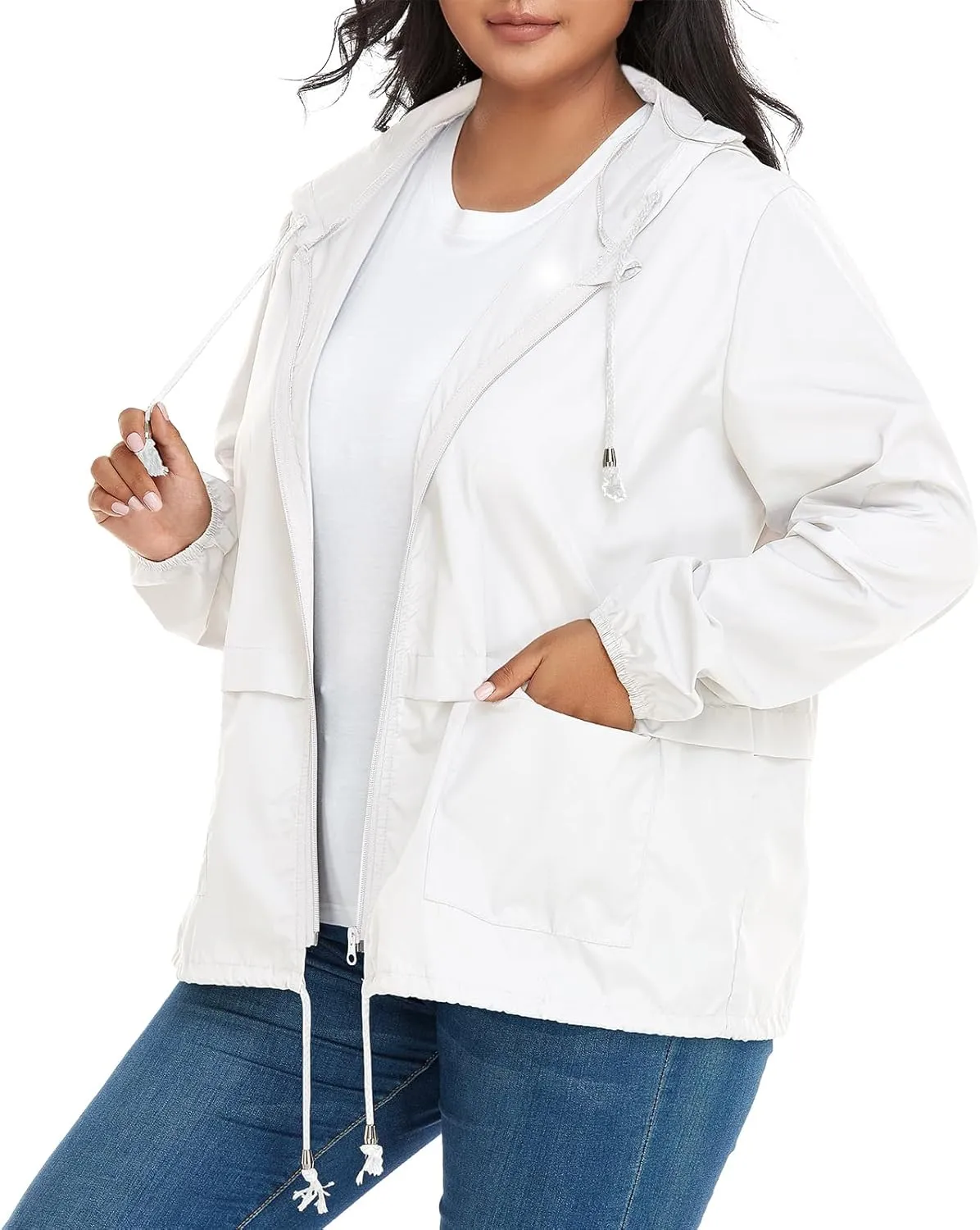 American Trends Women Plus Size Light RainCoat Jackets Packable Hooded Waterproof Windbreaker for Women