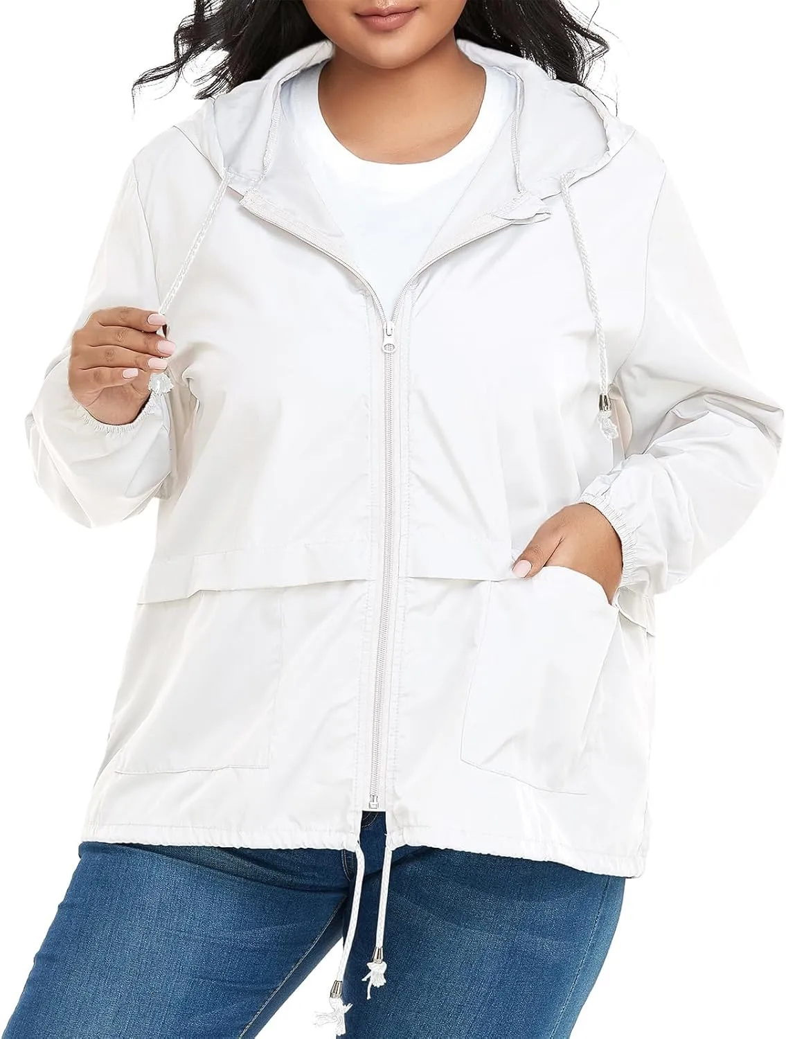 American Trends Women Plus Size Light RainCoat Jackets Packable Hooded Waterproof Windbreaker for Women