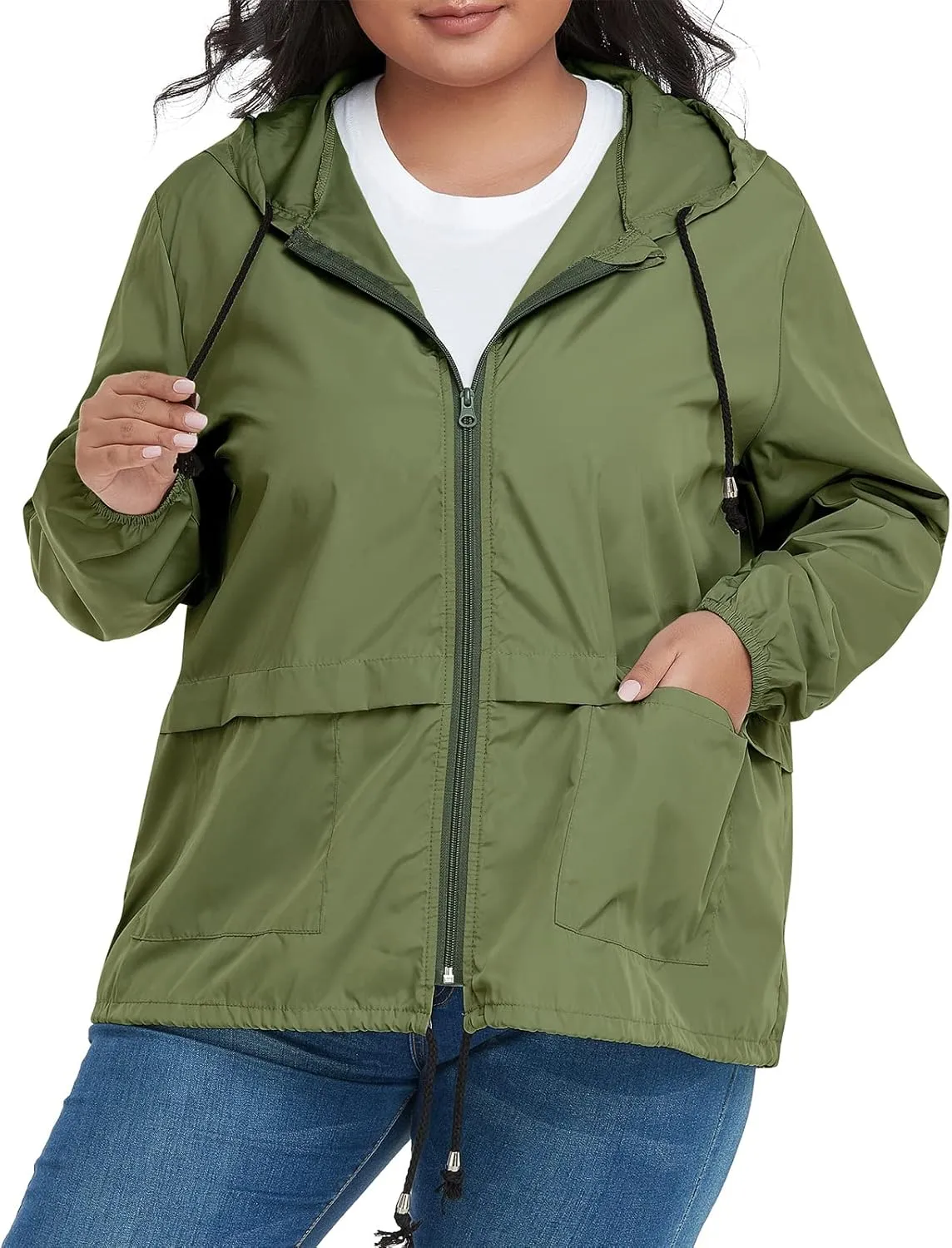 American Trends Women Plus Size Light RainCoat Jackets Packable Hooded Waterproof Windbreaker for Women