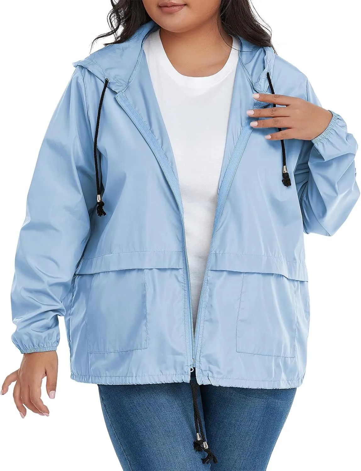 American Trends Women Plus Size Light RainCoat Jackets Packable Hooded Waterproof Windbreaker for Women