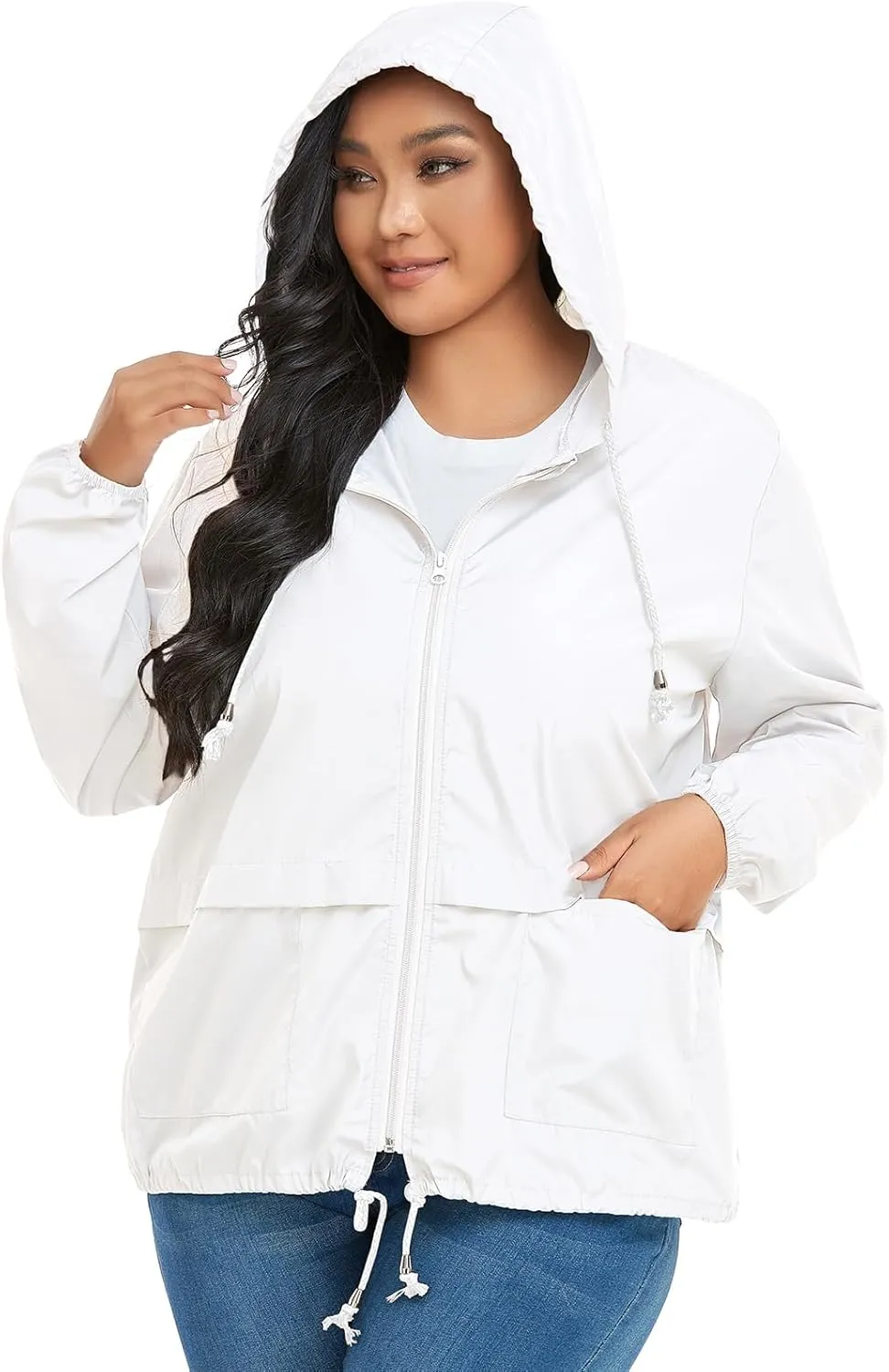 American Trends Women Plus Size Light RainCoat Jackets Packable Hooded Waterproof Windbreaker for Women