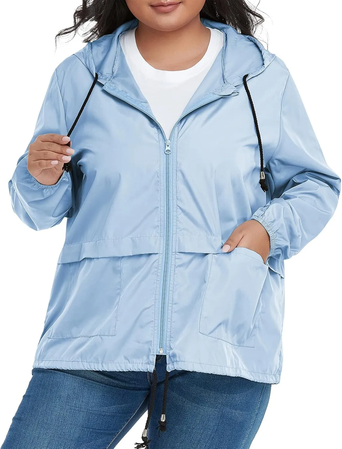 American Trends Women Plus Size Light RainCoat Jackets Packable Hooded Waterproof Windbreaker for Women
