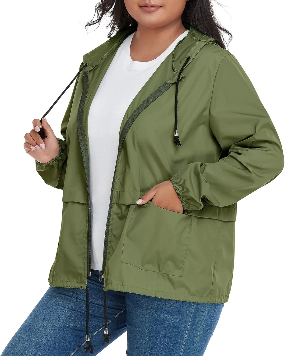 American Trends Women Plus Size Light RainCoat Jackets Packable Hooded Waterproof Windbreaker for Women