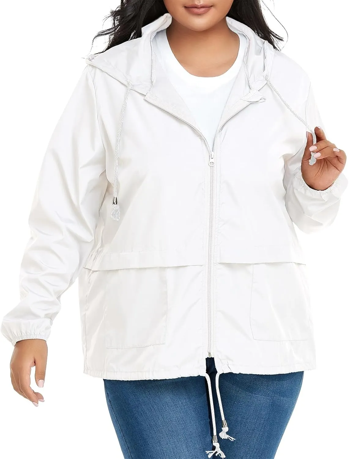 American Trends Women Plus Size Light RainCoat Jackets Packable Hooded Waterproof Windbreaker for Women
