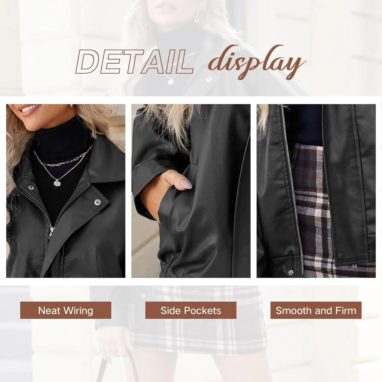 American Trends Womens Oversized Leather Jackets Faux Fall Fashion Bomber Motorcycle Coat Winter Outfits Clothes