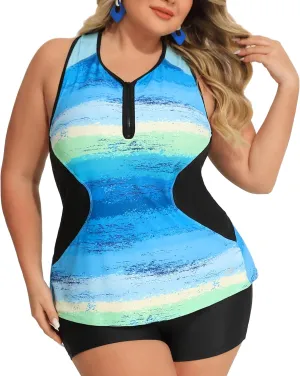 Angel season Plus Size Tankini Swimsuits Tops for Women Swim Top Only Tummy Control Bathing Suits Zippered Swimswear
