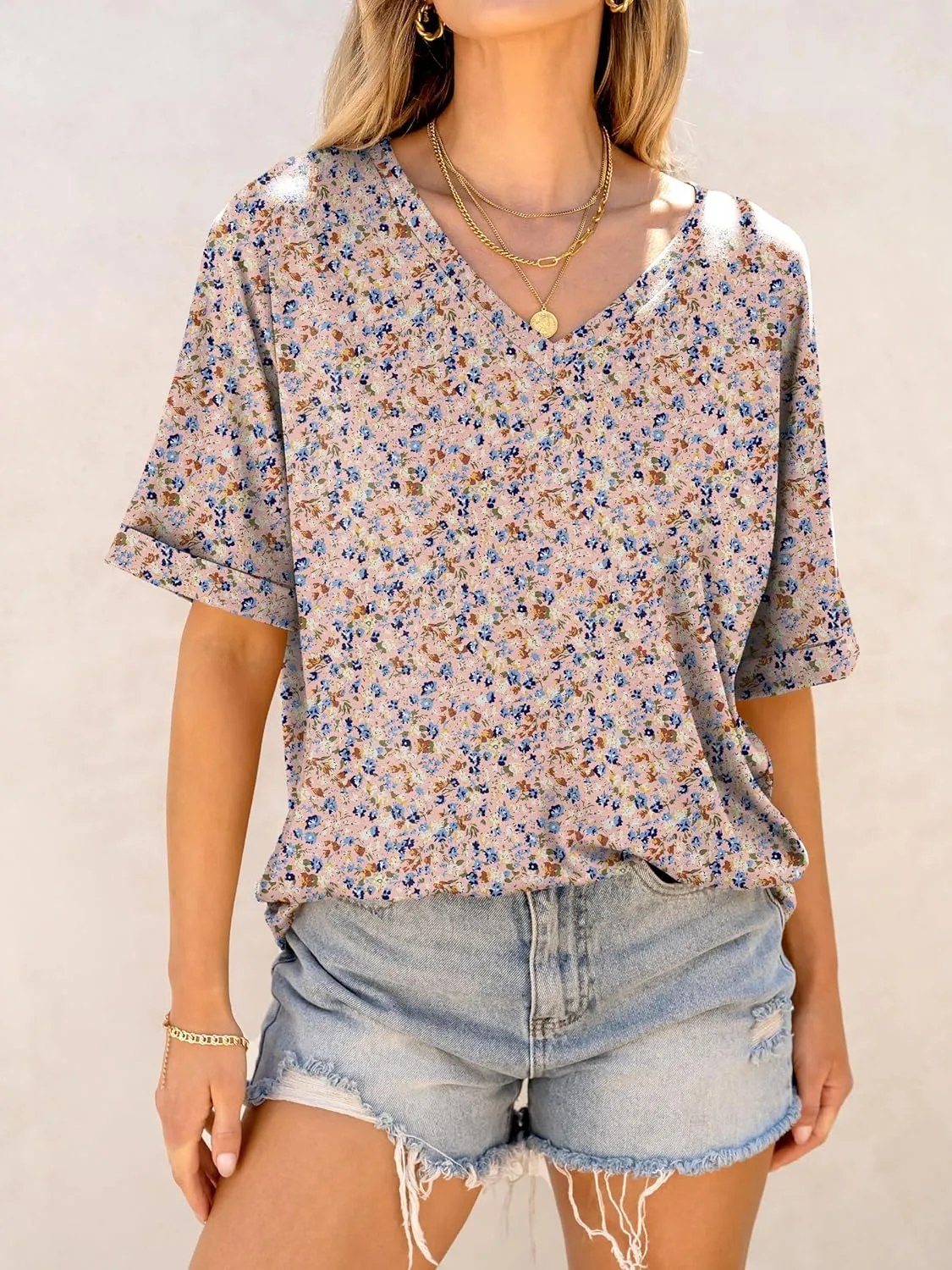 ANRABESS Women's Oversized T Shirts Short Sleeve V Neck Summer Tops Casual Loose Basic Plain Tee Shirts 2025 Clothes Outfits