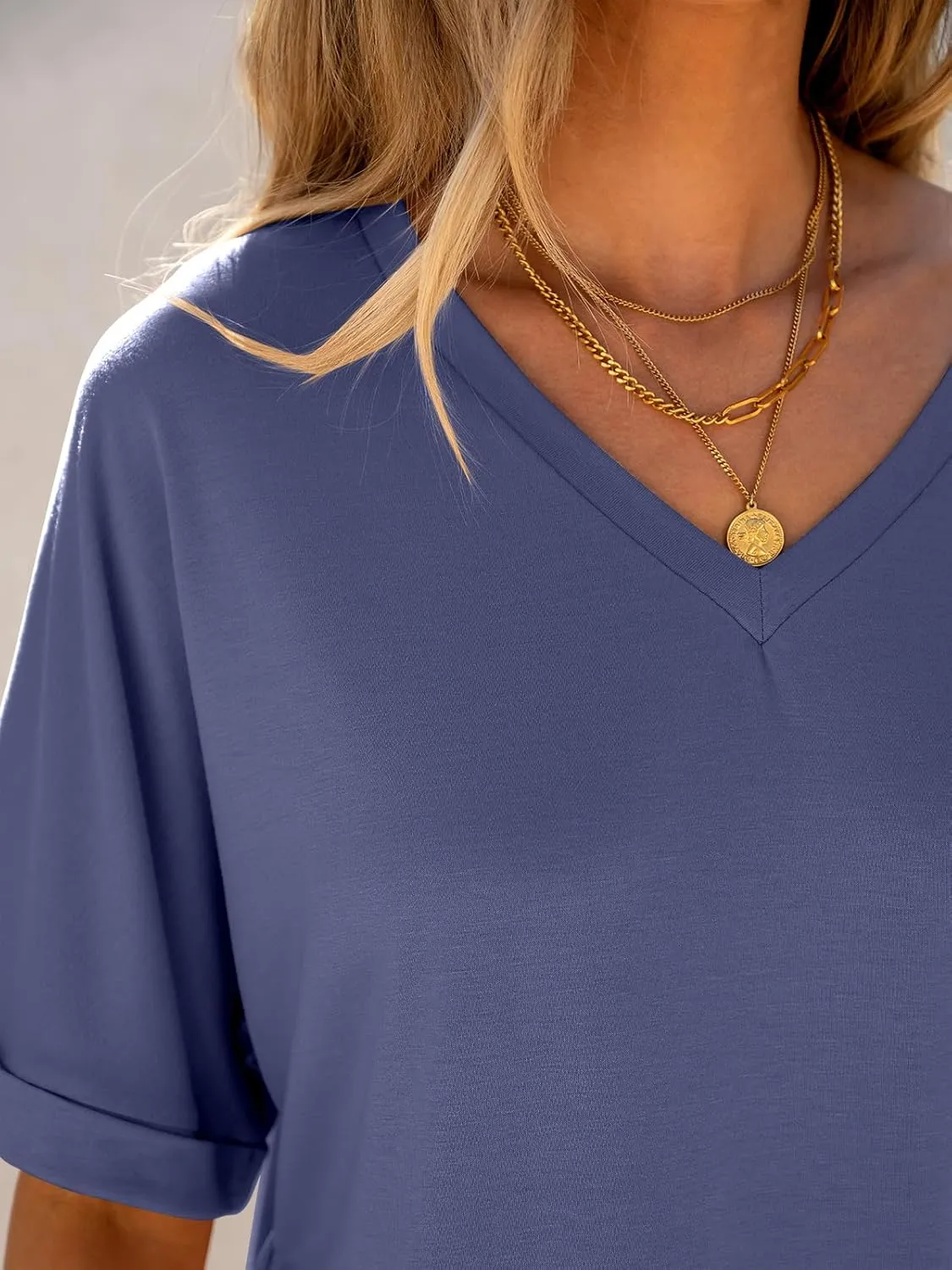 ANRABESS Women's Oversized T Shirts Short Sleeve V Neck Summer Tops Casual Loose Basic Plain Tee Shirts 2025 Clothes Outfits