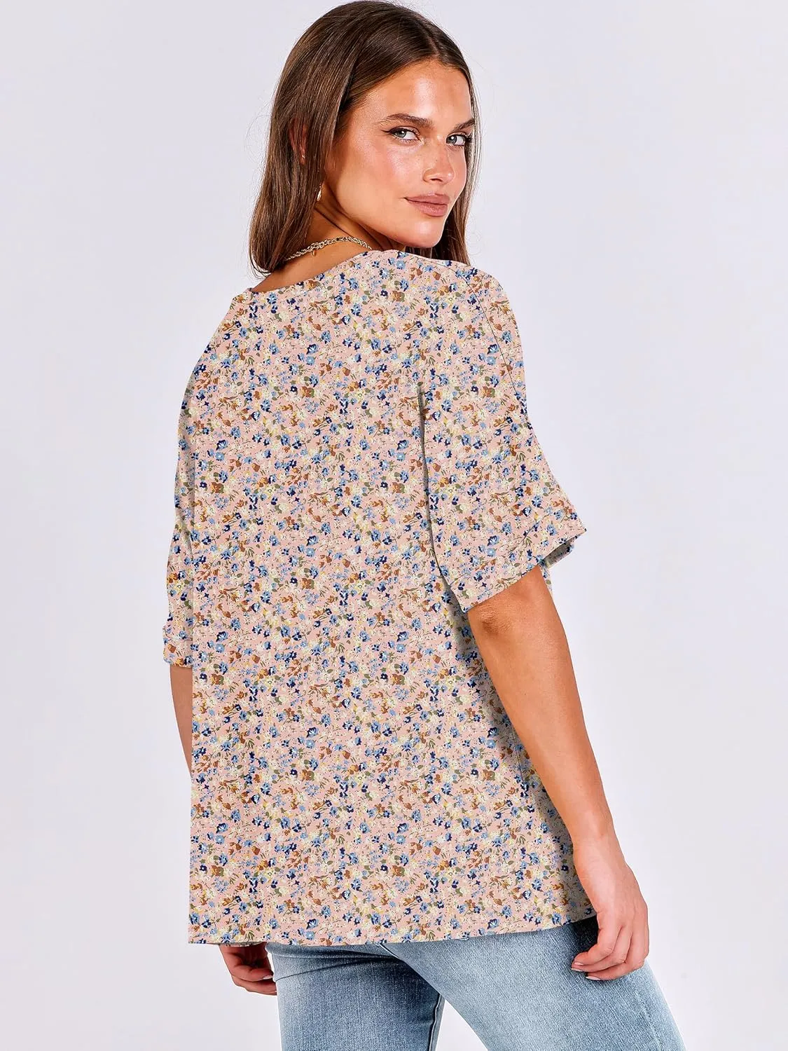 ANRABESS Women's Oversized T Shirts Short Sleeve V Neck Summer Tops Casual Loose Basic Plain Tee Shirts 2025 Clothes Outfits