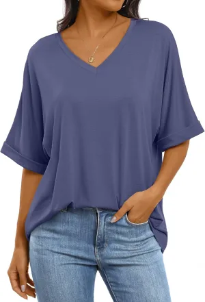 ANRABESS Women's Oversized T Shirts Short Sleeve V Neck Summer Tops Casual Loose Basic Plain Tee Shirts 2025 Clothes Outfits