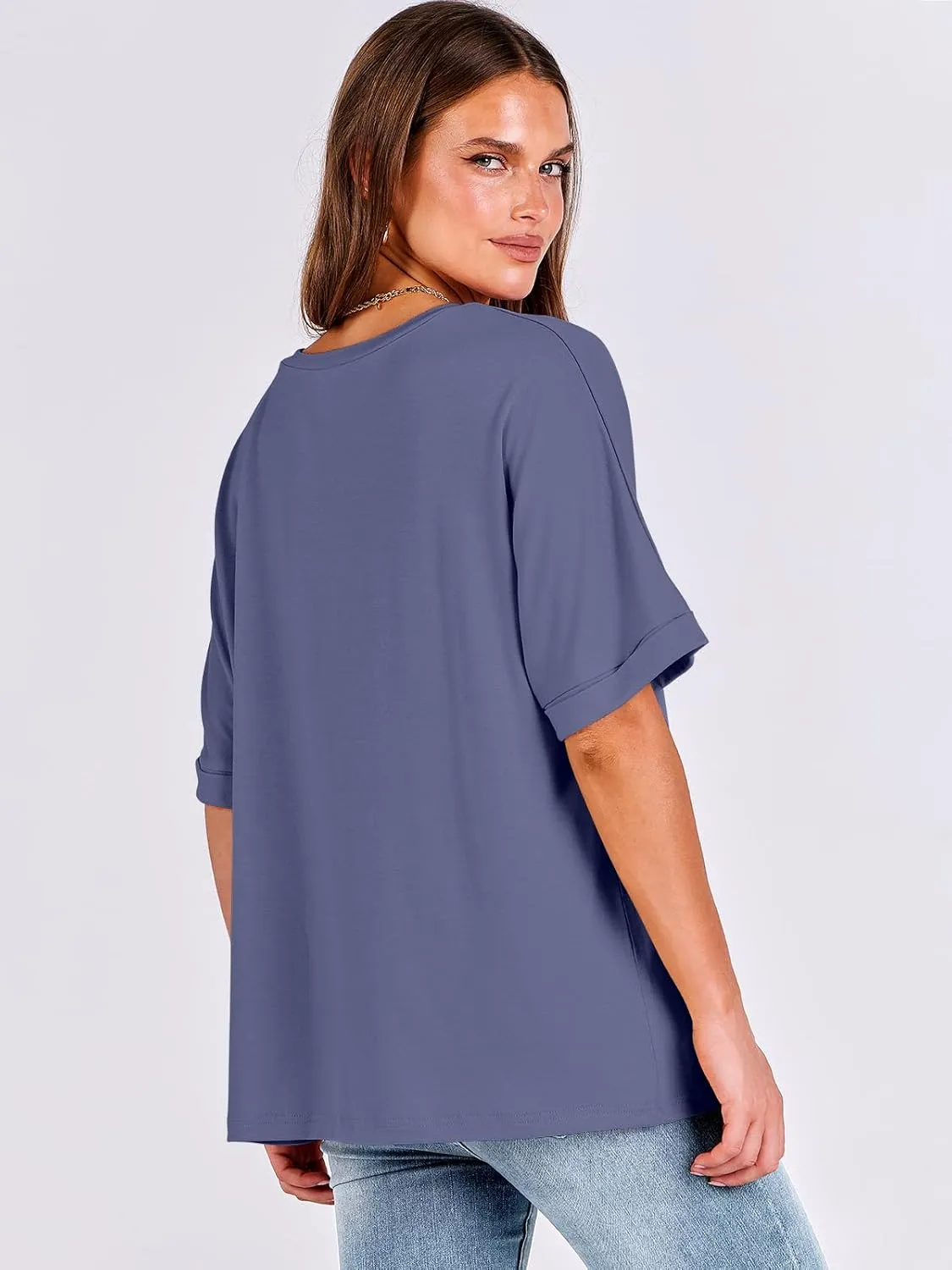 ANRABESS Women's Oversized T Shirts Short Sleeve V Neck Summer Tops Casual Loose Basic Plain Tee Shirts 2025 Clothes Outfits