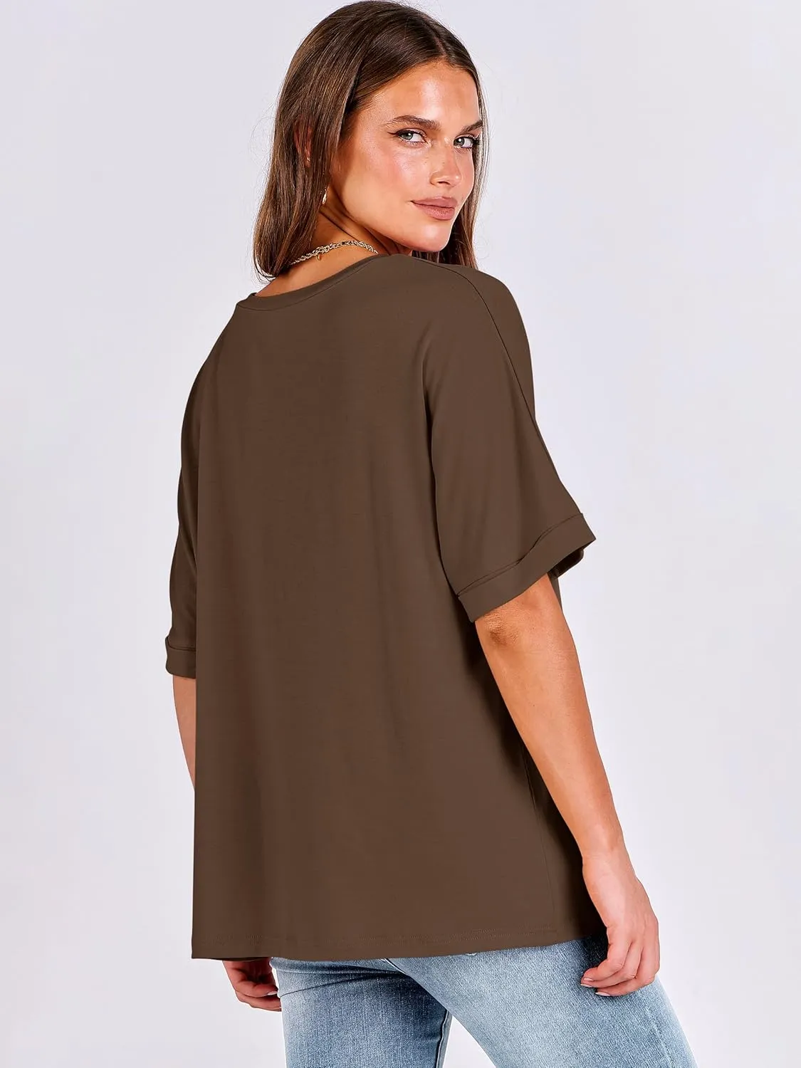ANRABESS Women's Oversized T Shirts Short Sleeve V Neck Summer Tops Casual Loose Basic Plain Tee Shirts 2025 Clothes Outfits