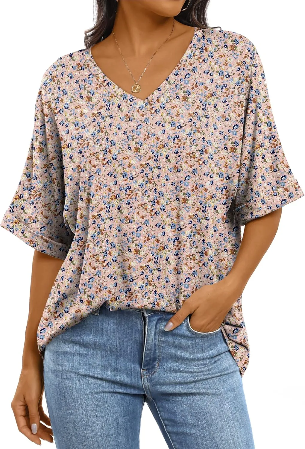 ANRABESS Women's Oversized T Shirts Short Sleeve V Neck Summer Tops Casual Loose Basic Plain Tee Shirts 2025 Clothes Outfits