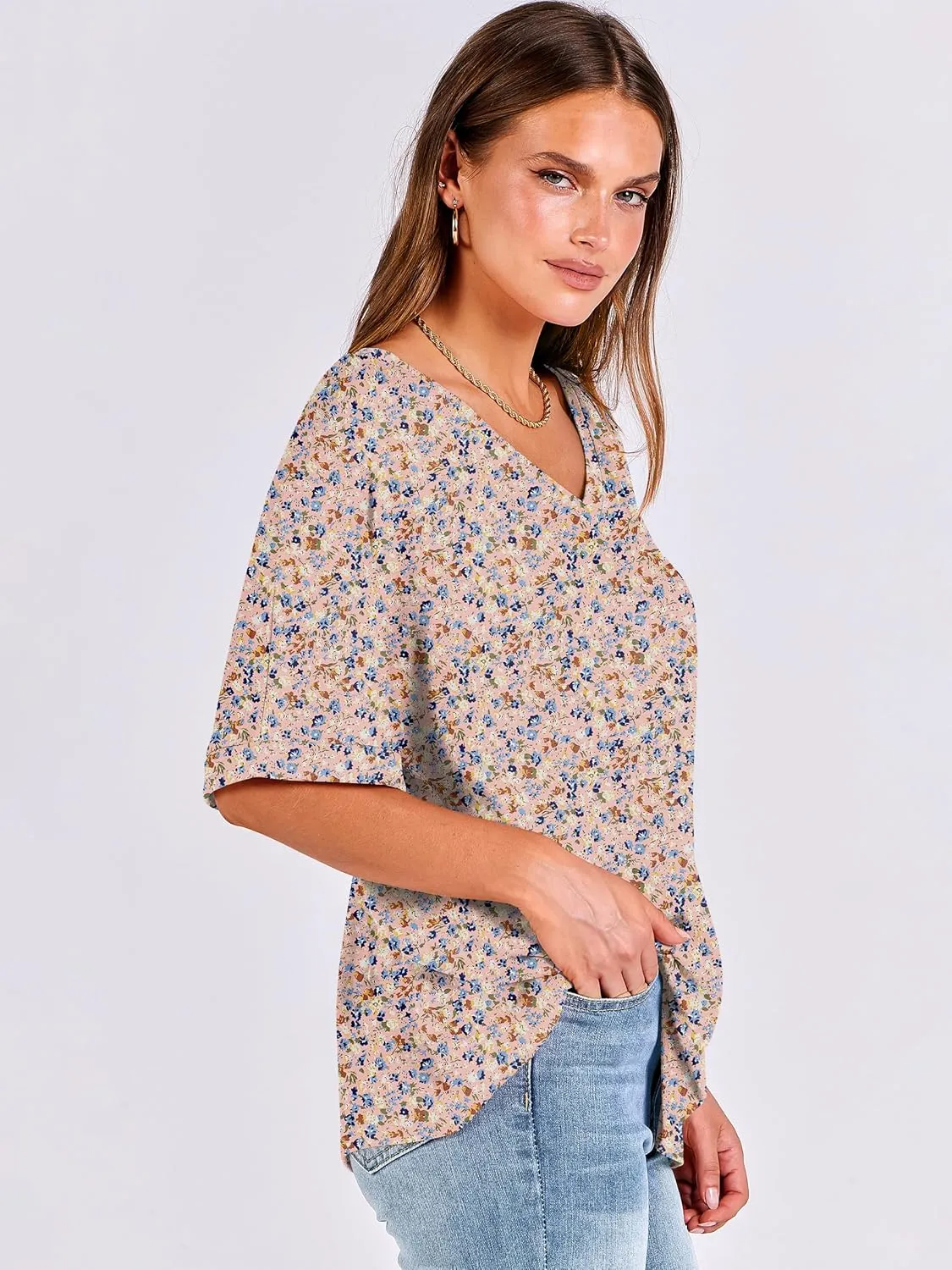 ANRABESS Women's Oversized T Shirts Short Sleeve V Neck Summer Tops Casual Loose Basic Plain Tee Shirts 2025 Clothes Outfits