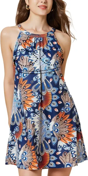 ANYFITTING Summer Dress with Built in Bra Casual Beach Sundress Flowy Halter Mini Short Dresses for Women 2025