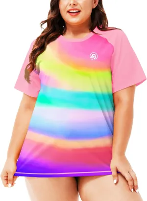 AOBUTE Women Plus Size Rash Guard Short Sleeve SPF Swim Shirts