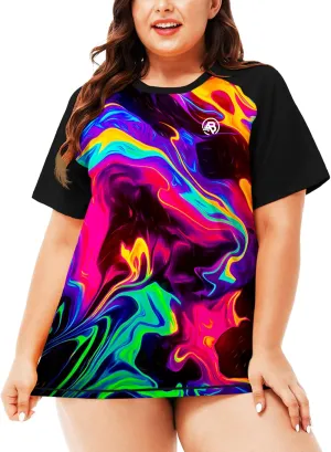 AOBUTE Women Plus Size Rash Guard Short Sleeve SPF Swim Shirts