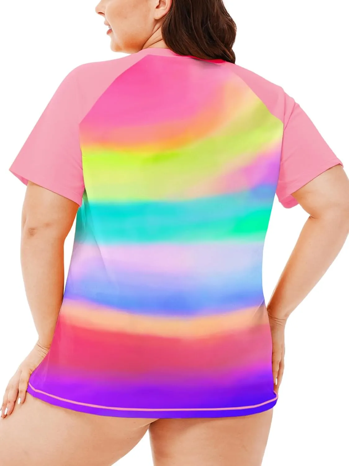 AOBUTE Women Plus Size Rash Guard Short Sleeve SPF Swim Shirts