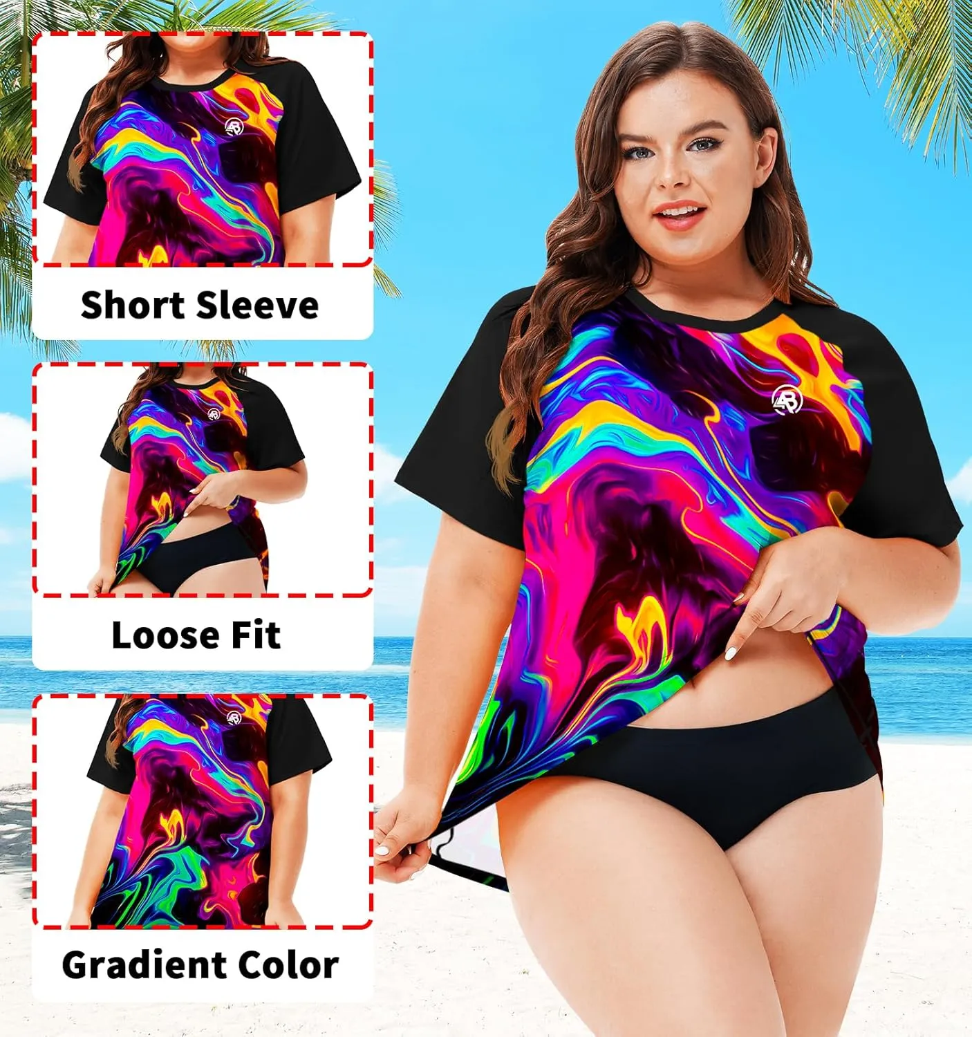 AOBUTE Women Plus Size Rash Guard Short Sleeve SPF Swim Shirts