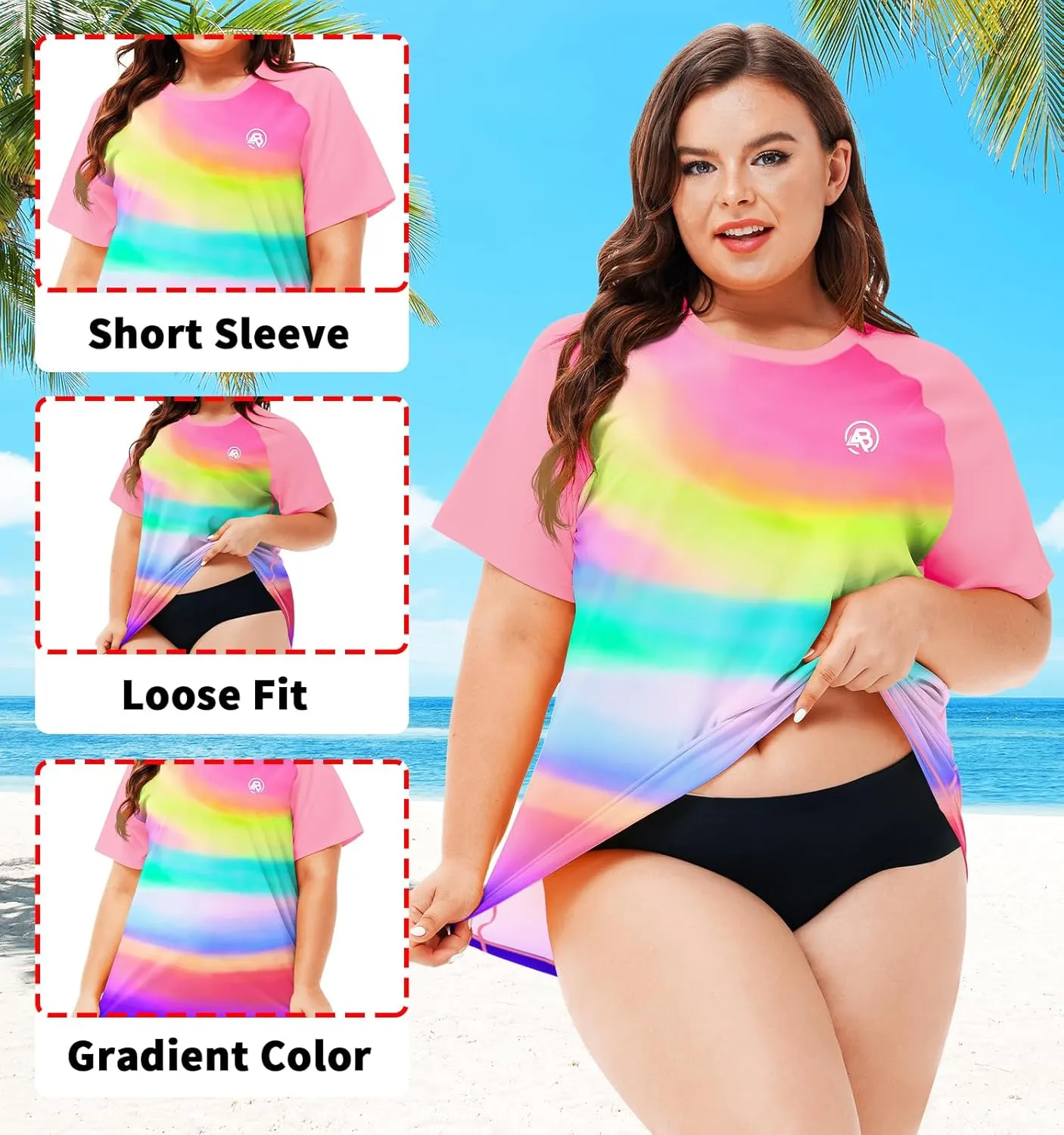 AOBUTE Women Plus Size Rash Guard Short Sleeve SPF Swim Shirts