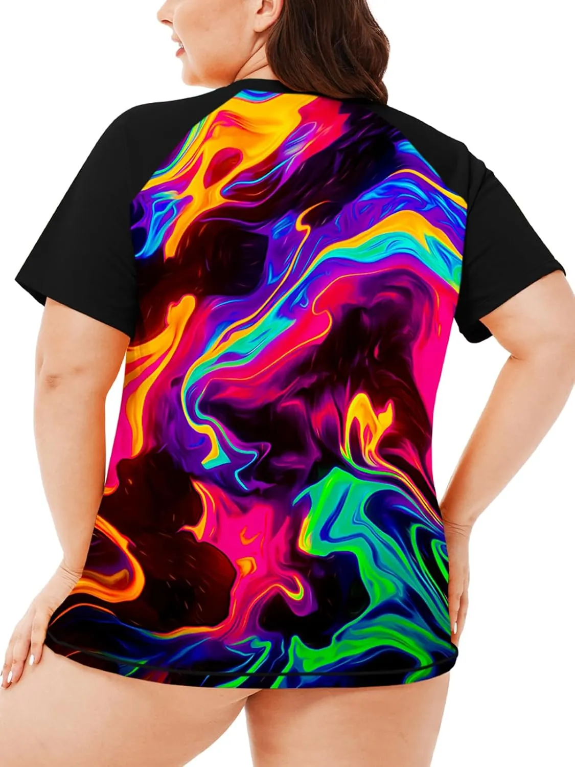 AOBUTE Women Plus Size Rash Guard Short Sleeve SPF Swim Shirts