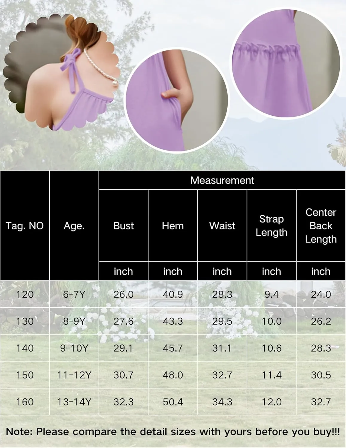 Arshiner Girl Summer Dresses Tween Boho Spaghetti Strap A-Line Swing Flowy Ruffle Tiered Sundress with Pockets
