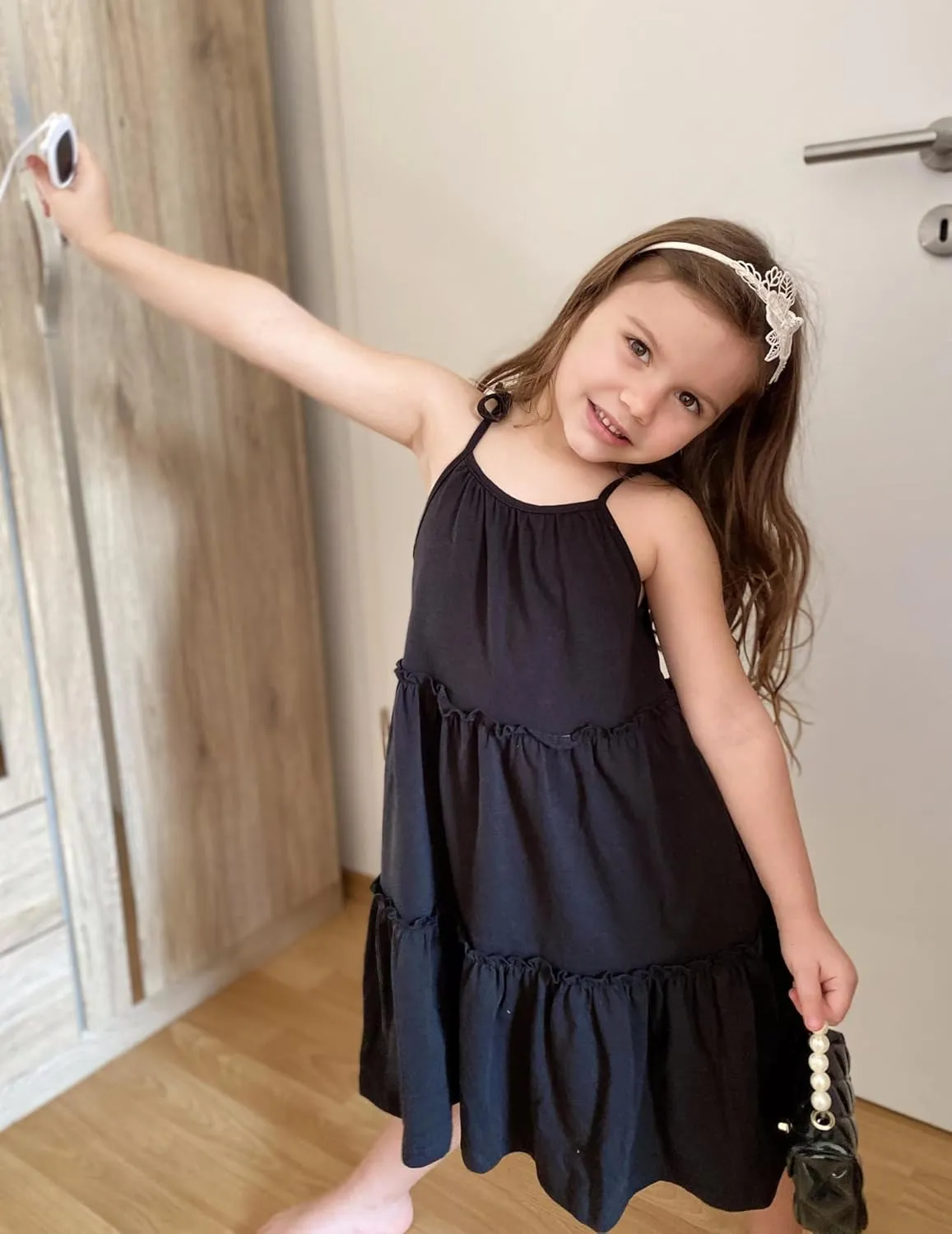 Arshiner Girl Summer Dresses Tween Boho Spaghetti Strap A-Line Swing Flowy Ruffle Tiered Sundress with Pockets