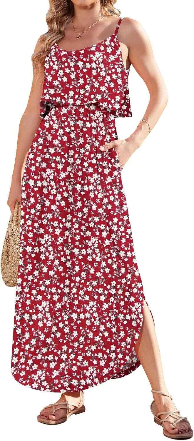 AUSELILY Womens Summer Dresses 2025 Adjustable Strappy Beach Sundress Casual Midi Dress with Pockets