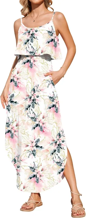 AUSELILY Womens Summer Dresses 2025 Adjustable Strappy Beach Sundress Casual Midi Dress with Pockets