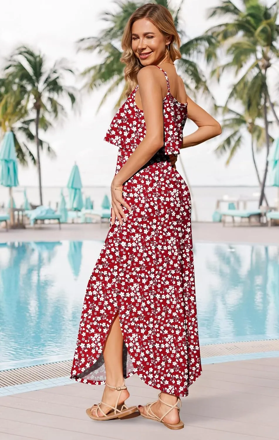 AUSELILY Womens Summer Dresses 2025 Adjustable Strappy Beach Sundress Casual Midi Dress with Pockets