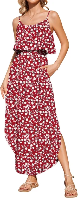 AUSELILY Womens Summer Dresses 2025 Adjustable Strappy Beach Sundress Casual Midi Dress with Pockets