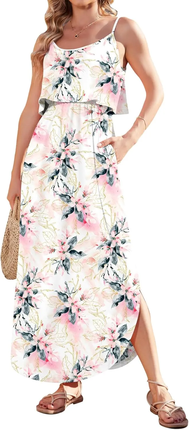 AUSELILY Womens Summer Dresses 2025 Adjustable Strappy Beach Sundress Casual Midi Dress with Pockets