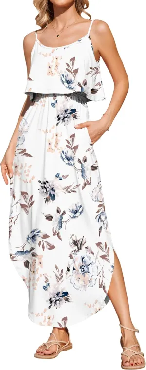 AUSELILY Womens Summer Dresses 2025 Adjustable Strappy Beach Sundress Casual Midi Dress with Pockets