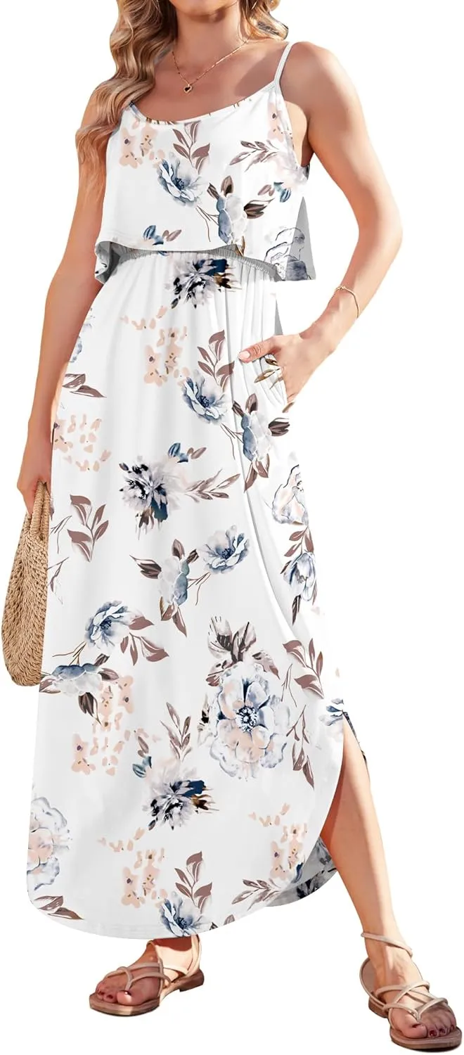 AUSELILY Womens Summer Dresses 2025 Adjustable Strappy Beach Sundress Casual Midi Dress with Pockets