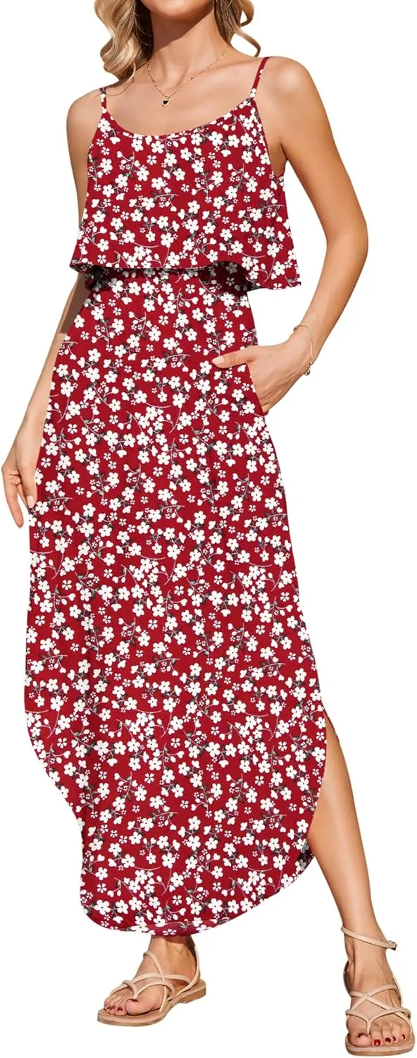 AUSELILY Womens Summer Dresses 2025 Adjustable Strappy Beach Sundress Casual Midi Dress with Pockets