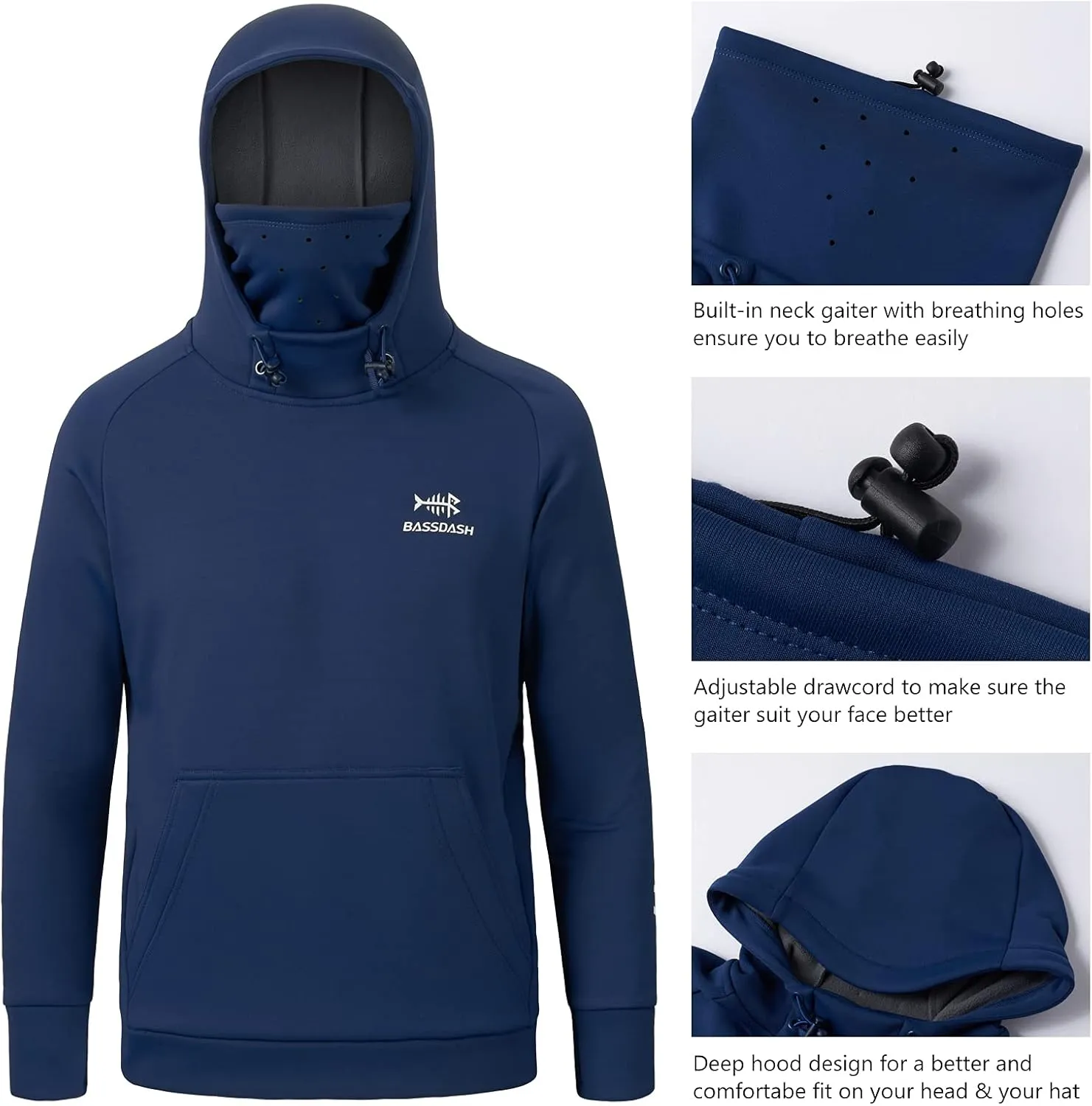 BASSDASH Youth Fishing Fleece Hoodie with Mask Water Resistant Kids Performance Sweatshirt FS18Y
