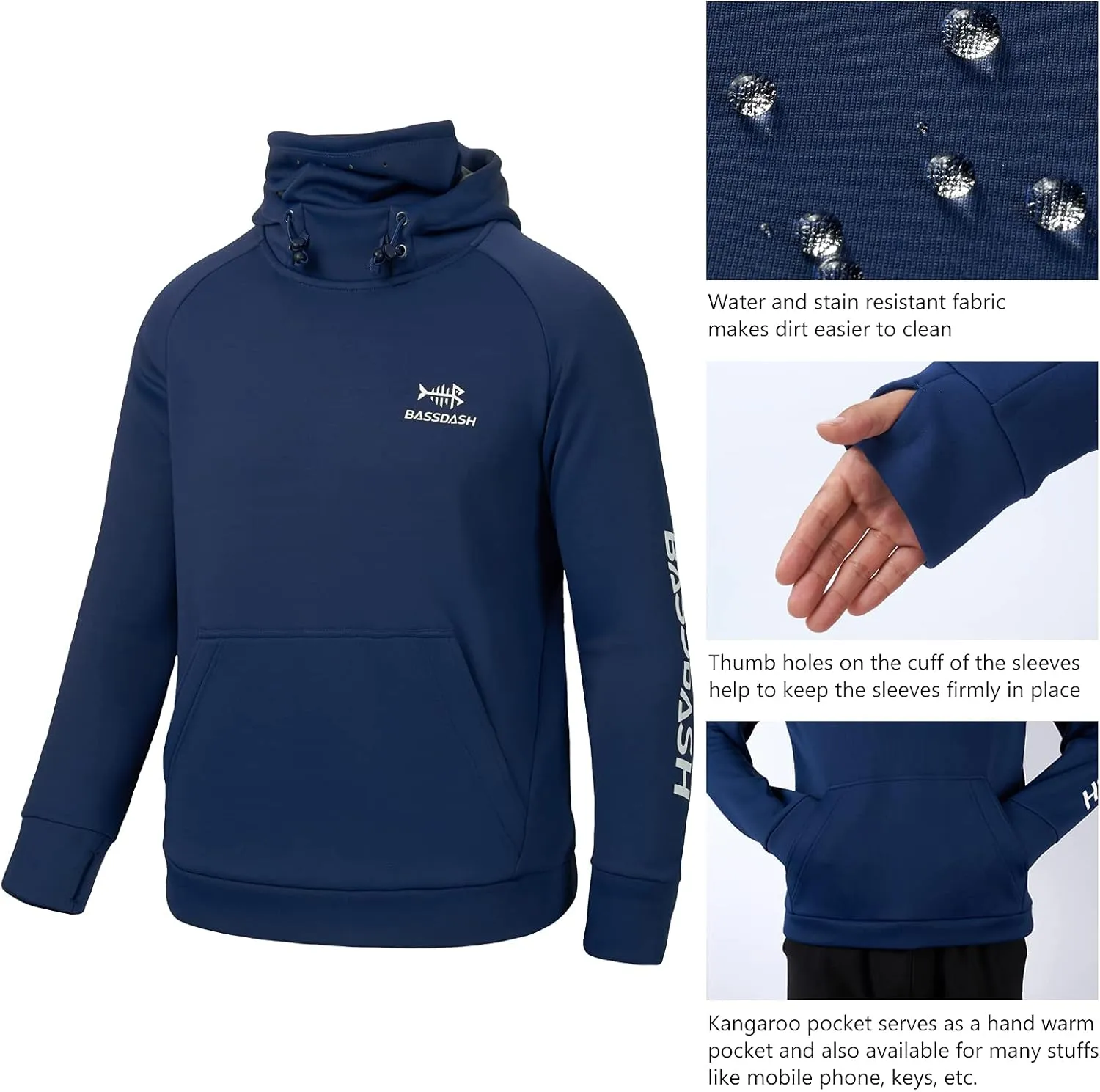 BASSDASH Youth Fishing Fleece Hoodie with Mask Water Resistant Kids Performance Sweatshirt FS18Y